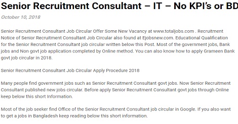 Senior Recruitment Consultant Job Circular